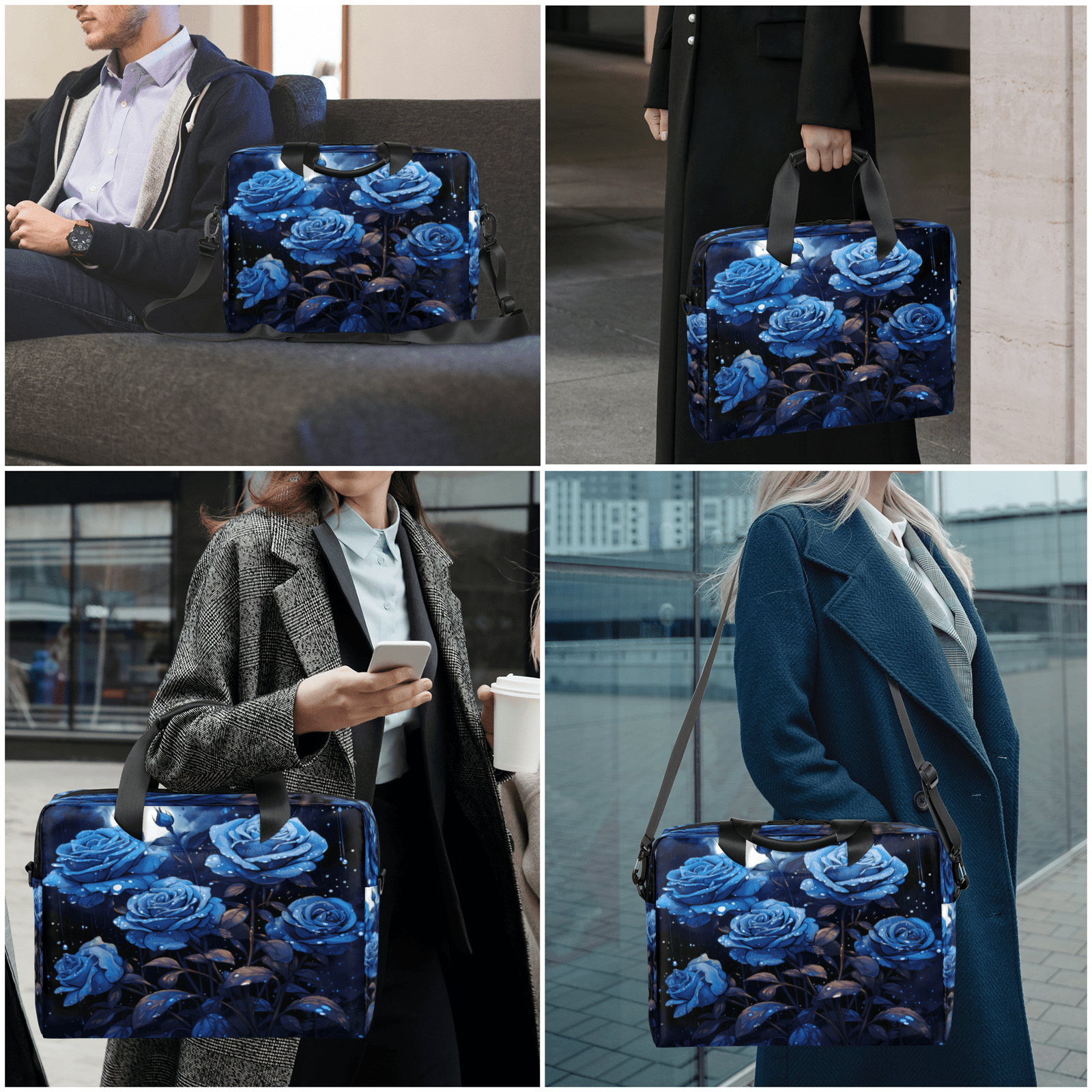 Herdesigns Blue Flower Laptop Bag for Women Men, Computer Case Briefcase Messenger Bags, 15-15.6 inch Laptop Sleeve Shoulder Bag