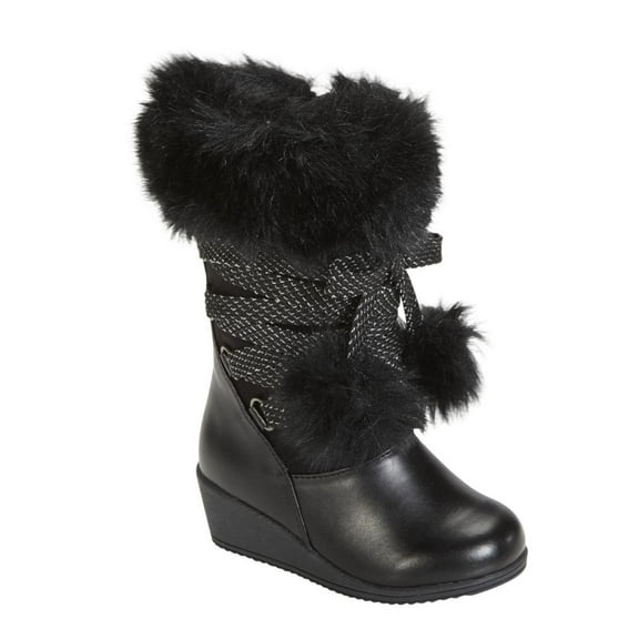 Canyon River Blues Toddler Girls Black Fashion Boots with Faux Fur Trim 5T