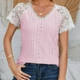 thumbnail image 5 of aidice Summer Tops for Women Casual V Neck Lace Short Sleeve Tshirts Fitting Comfy Tee Shirts Fashion, 5 of 7