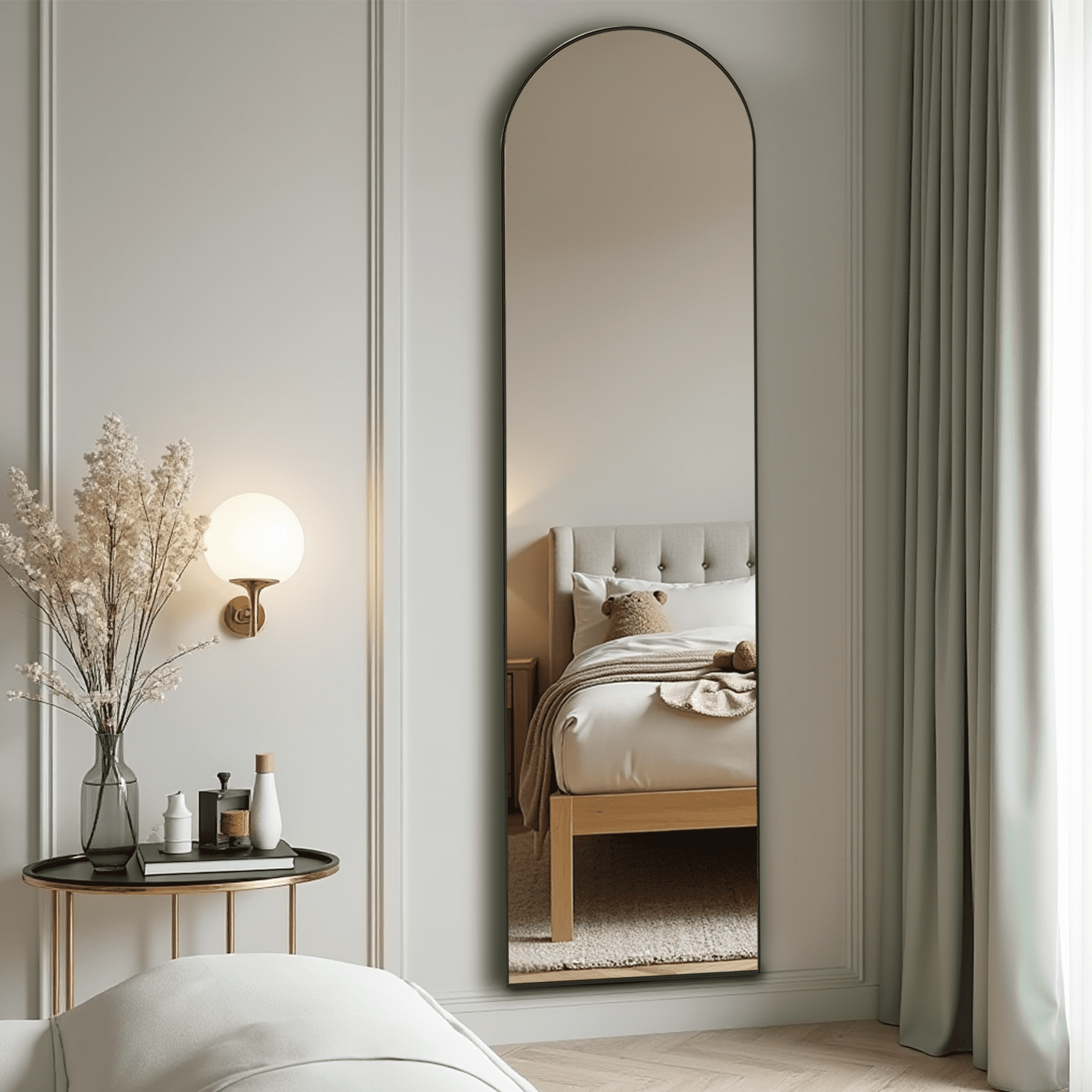 MAYEERTY 64"x21" Arched Full-Length Mirror - Floor Standing Full-Body Mirror, Black