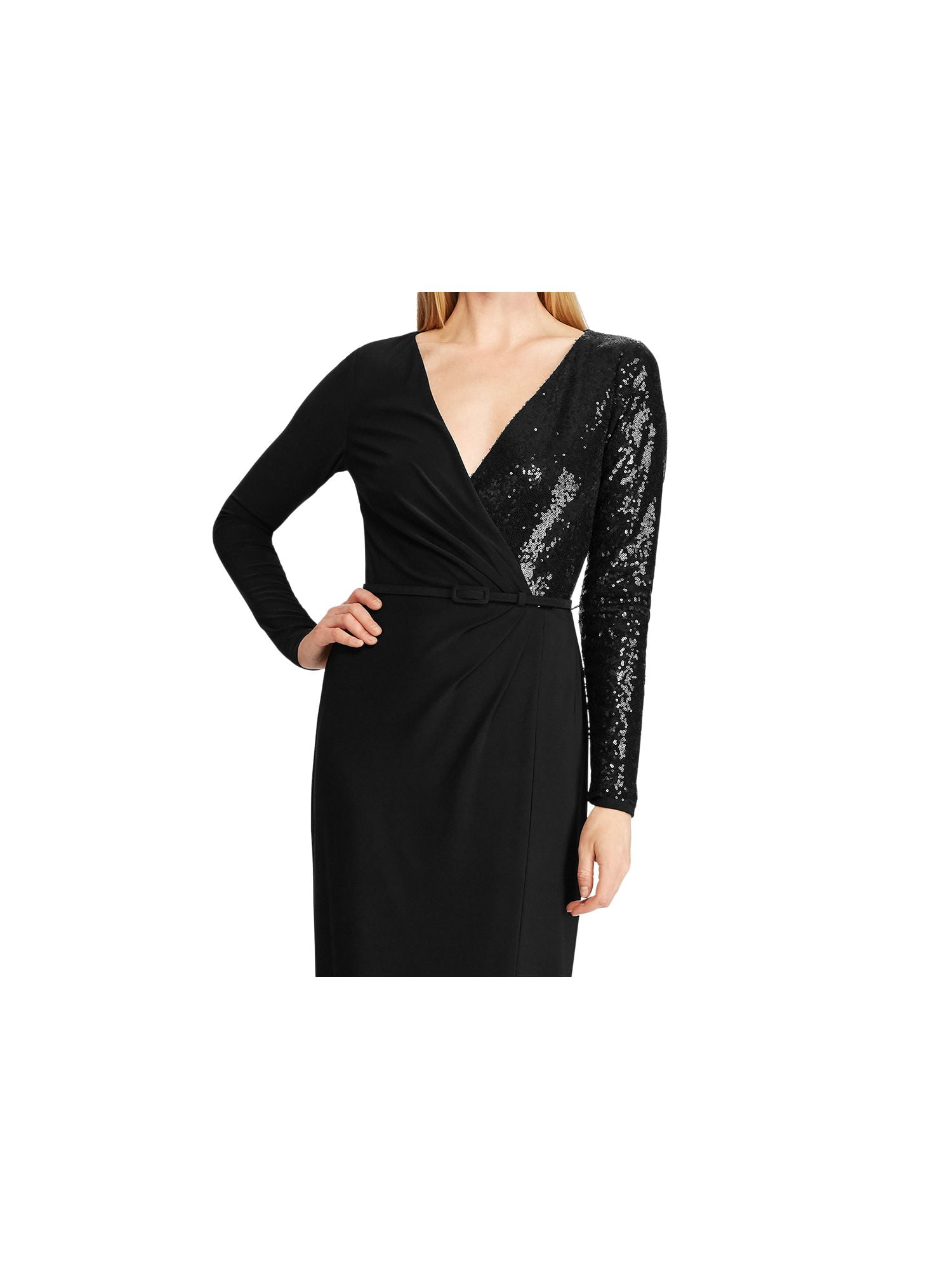 Ralph Lauren フォーマルドレス SEQUIN コントラスト長袖DRESS b52123bf-067a-423e-a650-