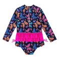 thumbnail image 2 of SILVERCELL 12M-5T Toddler Girls One-piece Swimsuits Rash Guards Kids Long Sleeve Ruffled Zipper Bathing Suit Beach Swimwear, 2 of 4