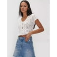 thumbnail image 2 of Women'S Summer Short Sleeve Crochet Shrug Tie Front Open Knit Cropped Cardigan Sweater Cover Up White S, 2 of 7
