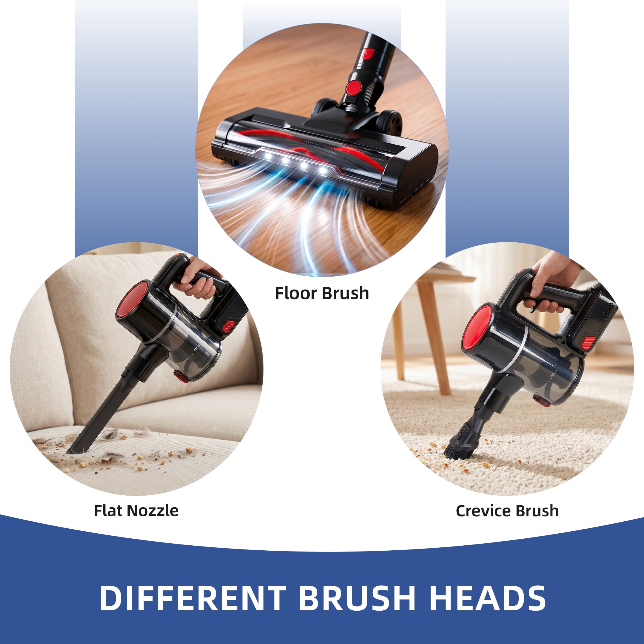 CONCETTA Cordless Vacuum Cleaner with Self-Standing, LED Screen, Lightweight Powerful Suction, 6-in-1 Rechargeable for Home Carpets, Pet Hair, Hardwood Floors, Black Red
