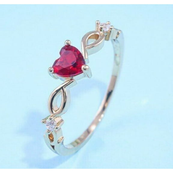 Silver & Stone Jewels 14k Yellow Gold Plated Heart Shaped Ring 2 Ct Simulated Ruby Valentine Gifts Ring
