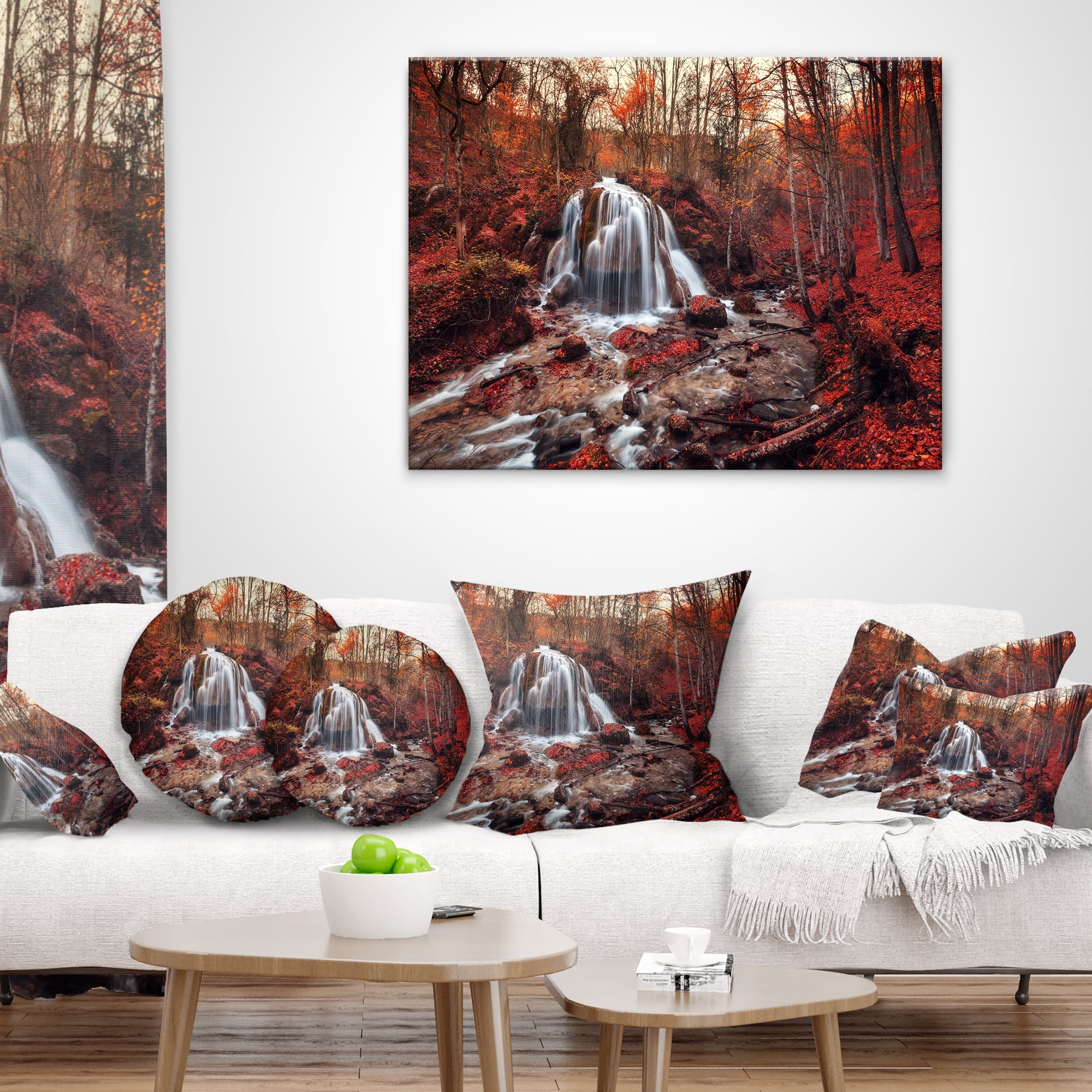 Designart Silver Stream Waterfall Close up - Landscape Photography Throw Pillow - 18x18