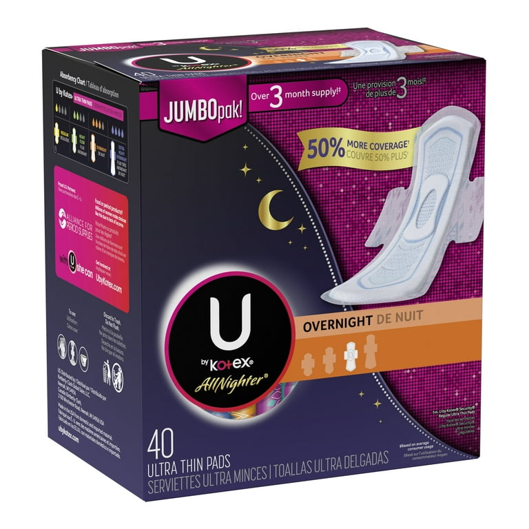 U by Kotex CleanWear Ultra Thin Feminine Pads with Wings, Heavy Absorbency,  120 Count (3 Packs of 40) (Packaging May Vary)