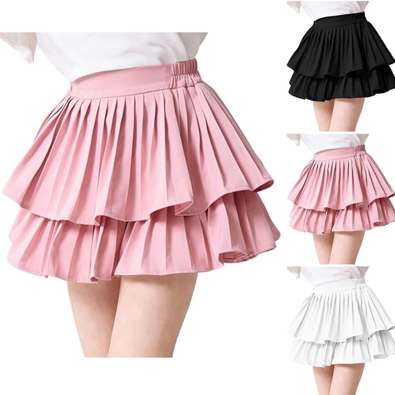 Yeaiivve Girls Layered Ruffle Skirt Summer Casual Elastic Waist Mini Skirts Tiered Pleated Tutu Skirt Kids School Uniform Skirts Black 4-5 Years