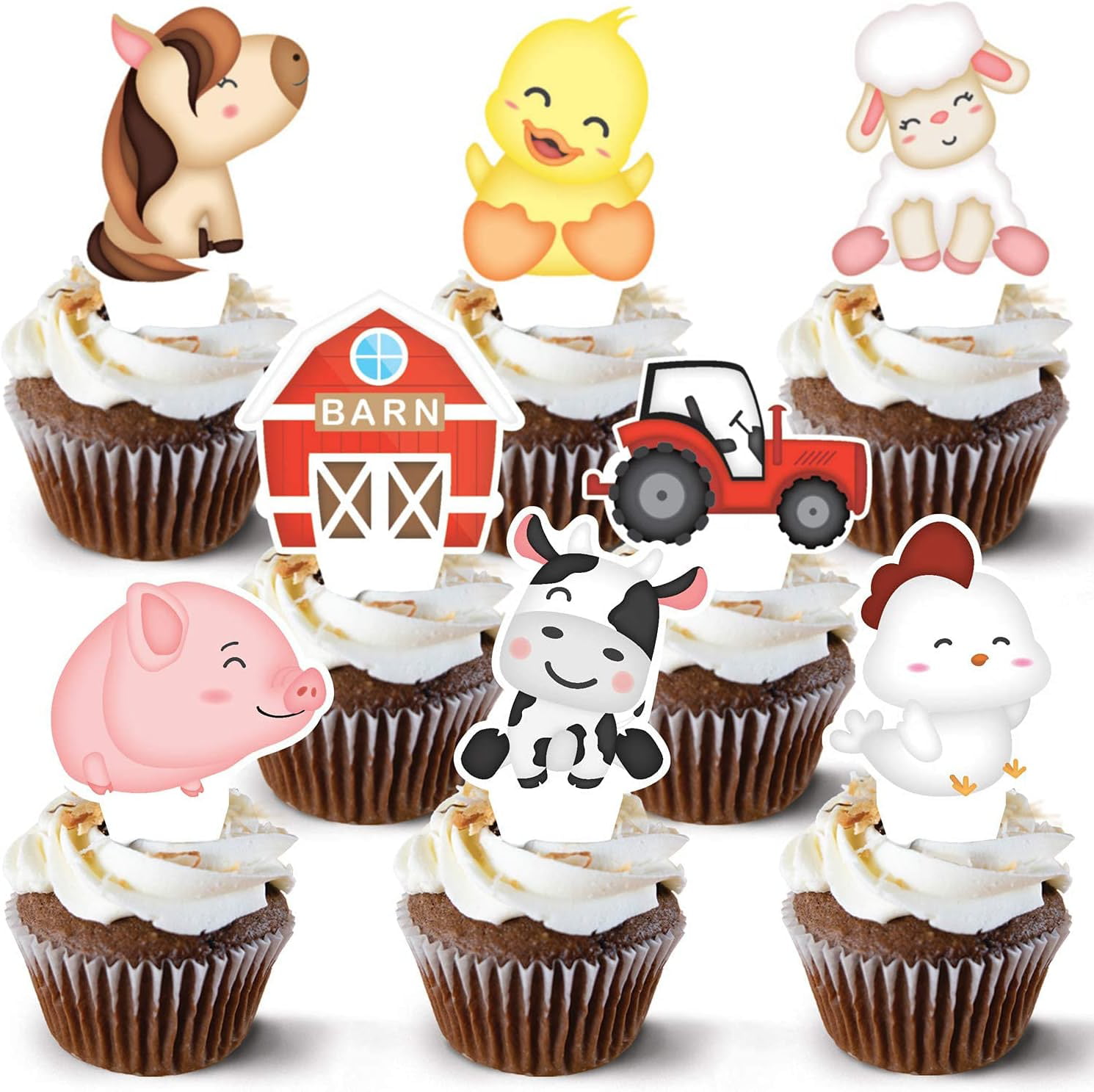 Farm Animal Cupcake Toppers 48 Count - Barn Animal Cupcake Toppers - Create  a Super Cute Farm Themed Baby Shower and Birthdays - Old McDonald  Decorations that's Easy to Use - Set of 48 