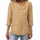 thumbnail image 1 of Tops de Color Sólido para las Mujeres Camisa de Botón Casual 3/4 Manga Cuello Redondo Tops de Lino para las Mujeres Primavera Verano, 1 of 7