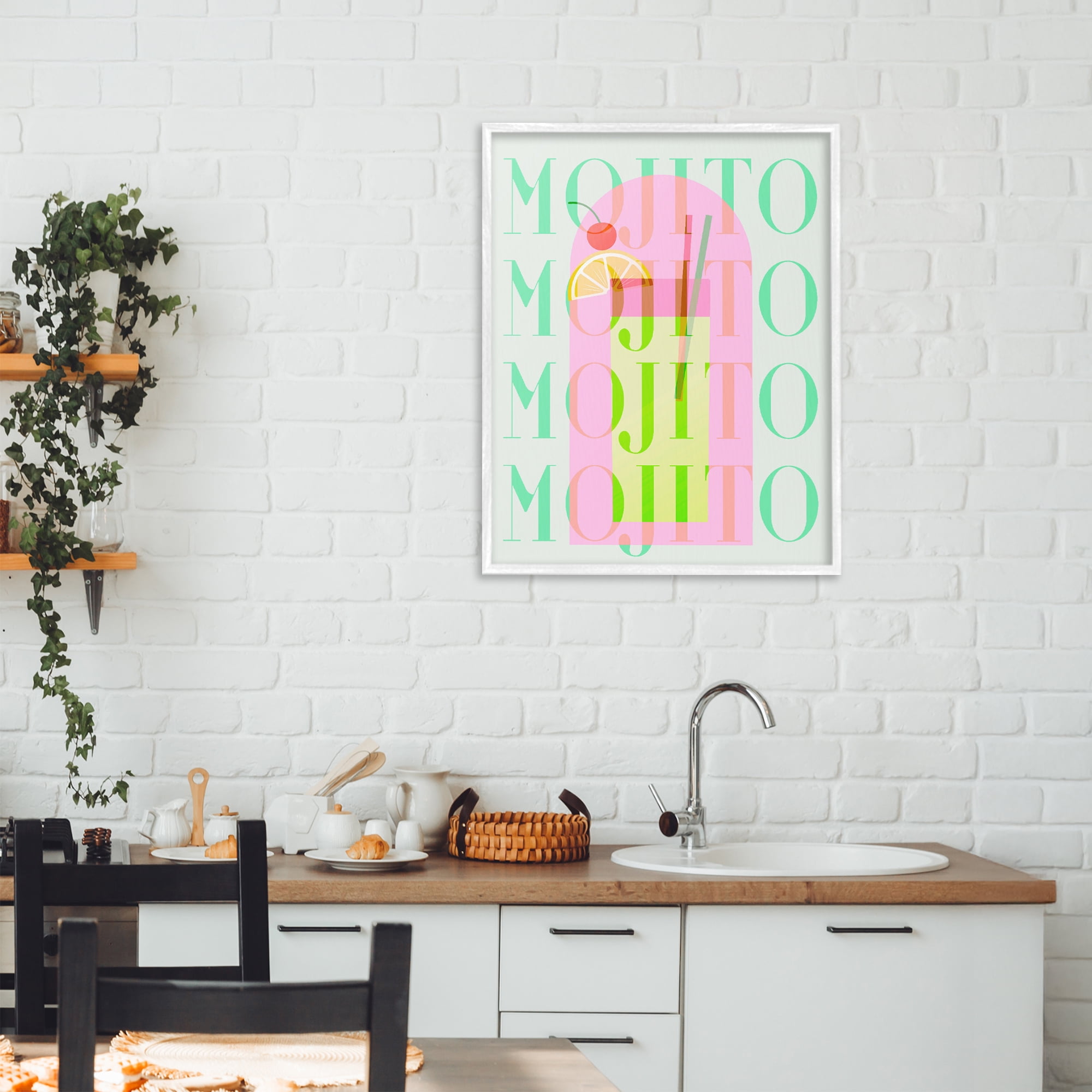 Retro Pastel Mojito White Framed Giclee Art, design by Lil' Rue