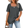 thumbnail image 1 of Camiseta de manga corta Minnieouse para mujer informal deportiva holgada elegante Raya negra L, 1 of 5