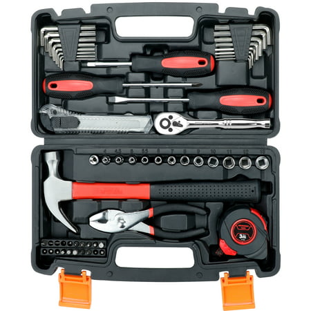 AIRAJ 57Pcs Hand Tool Set, Mechanic Tools Kit with Plastic Storage Case for Home Repair/Car Maintenance Include Wrench,Pliers and Other Tools