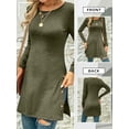 thumbnail image 7 of SLADYGLO Women Crew Neck Long Sleeve Chic Split Hem Buttons Tunic Long Top, 7 of 7