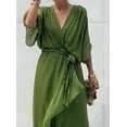 thumbnail image 3 of Women Plus Size Maxi Dress Short Sleeve Wrap V Neck High Low Split Ruffle Long Dress Green L, 3 of 4
