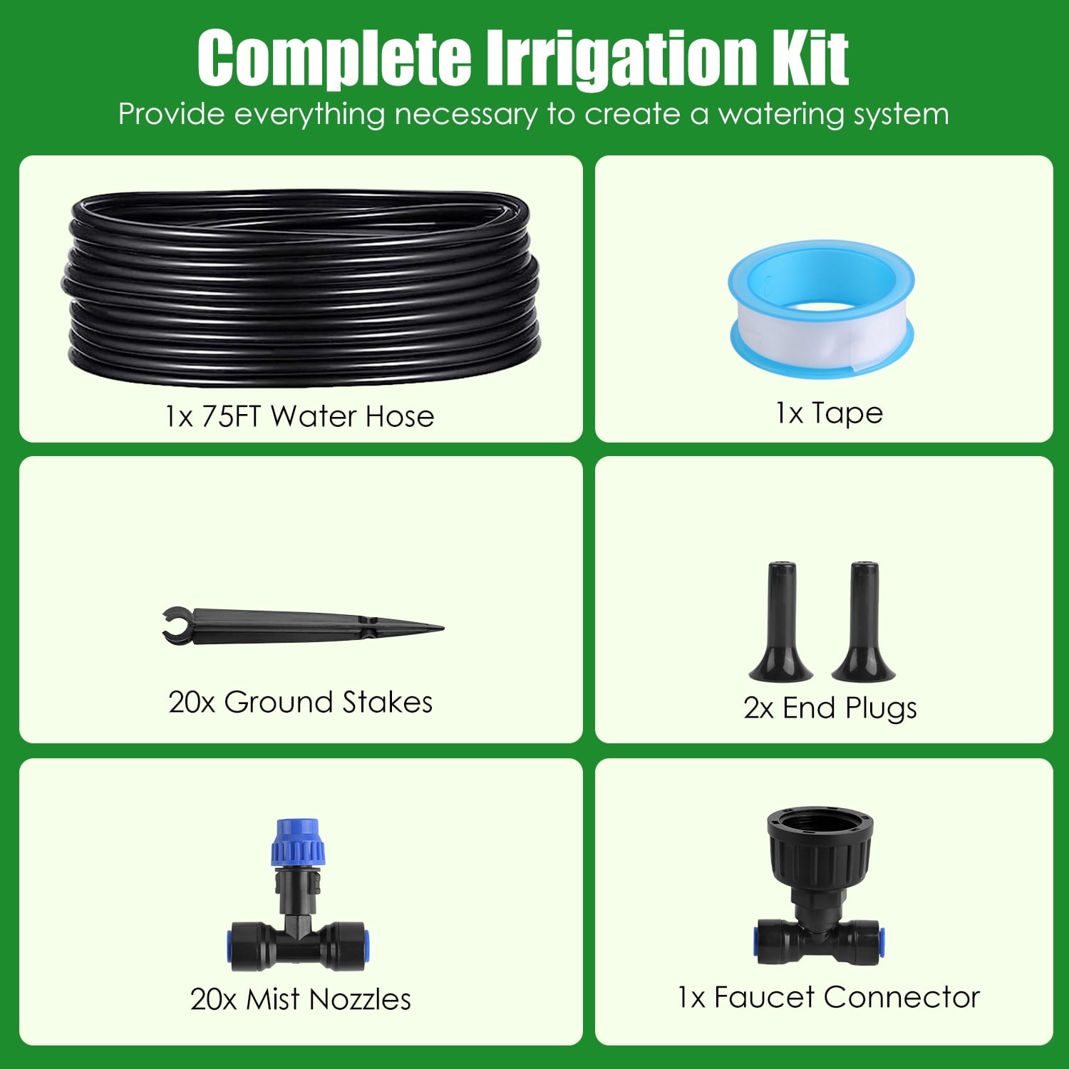 Teqhome 75FT Drip Irrigation System Automatic Drip Irrigation System Misting Irrigation System Adjustable Misting Nozzle Quick Connect for Lawn Patio Garden Flower Bed