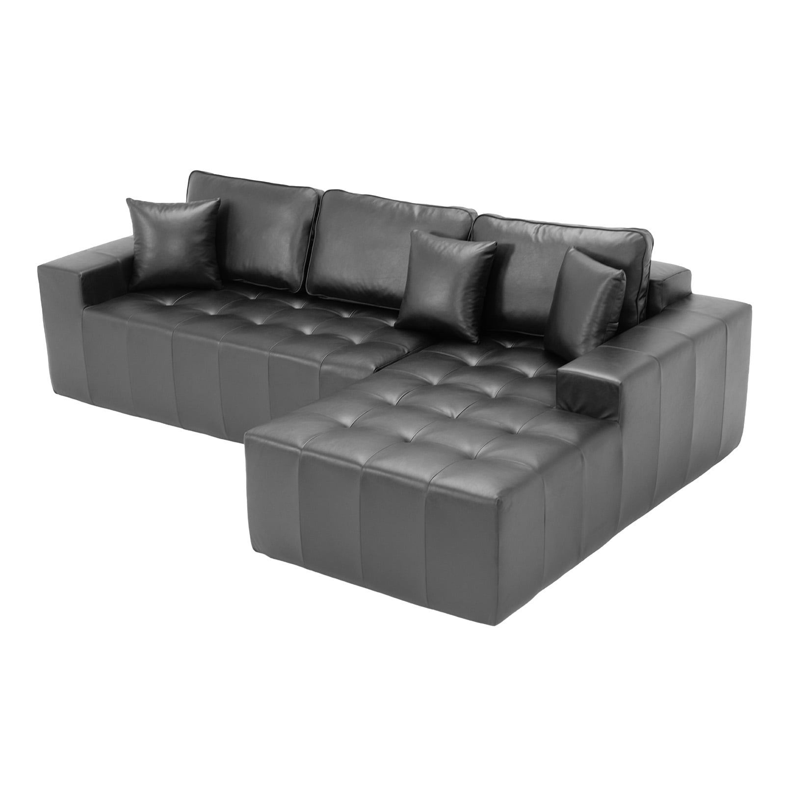 No-Assembly Faux Leather Corner Chaise Compression Sofa Bed, L-Shaped Sectional Couch with High-Density Sponge for Living Room, Black
