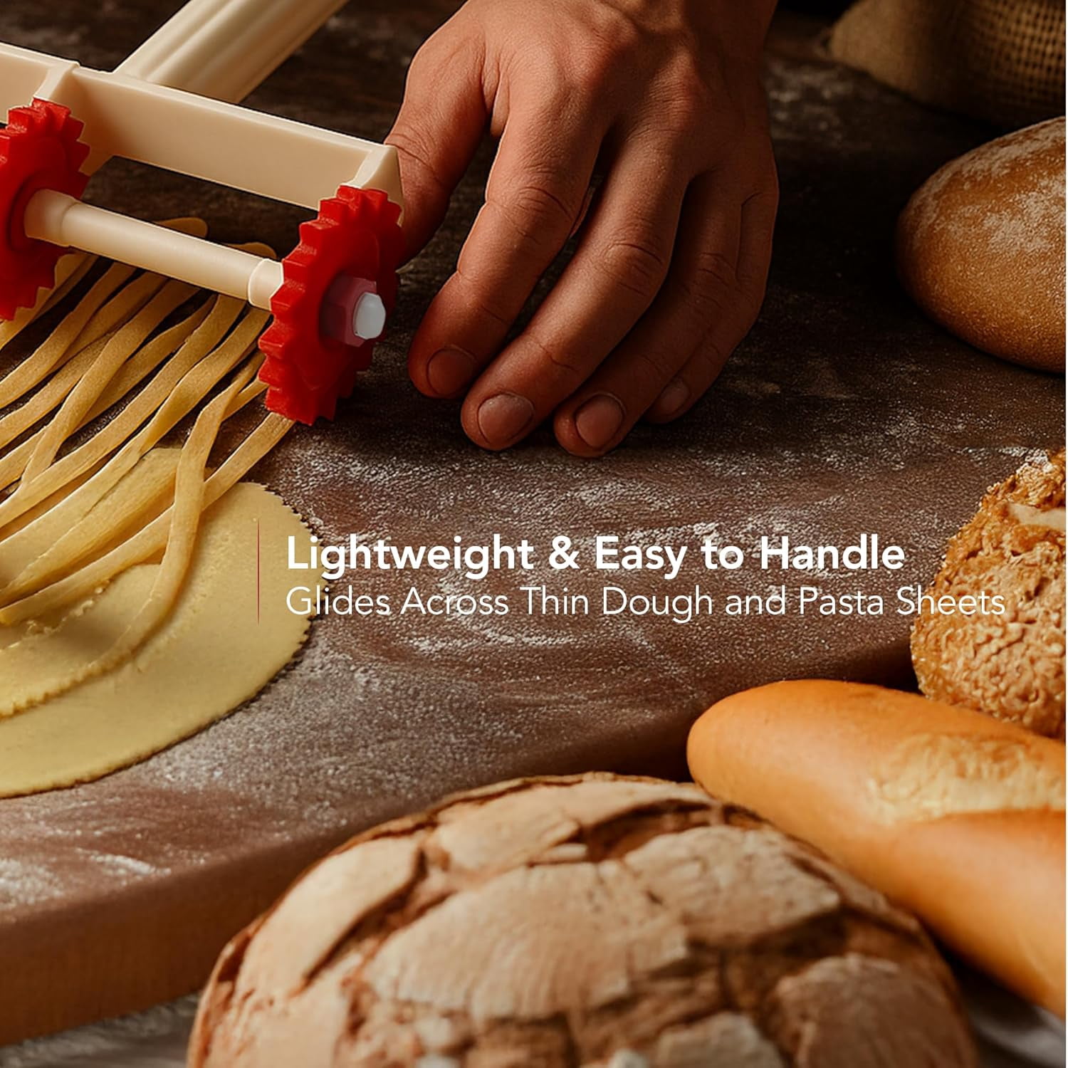 OVENTE Ravioli Pasta Roller Cutter, 6.4"L x 1.5"W x 5.55"H, Red ACPPA7100R | Removable Wheels, BPA-Free Slicer Perfect for Homemade Dough for Cooking Noodle, Baking Pastry, Cookie or Brownie
