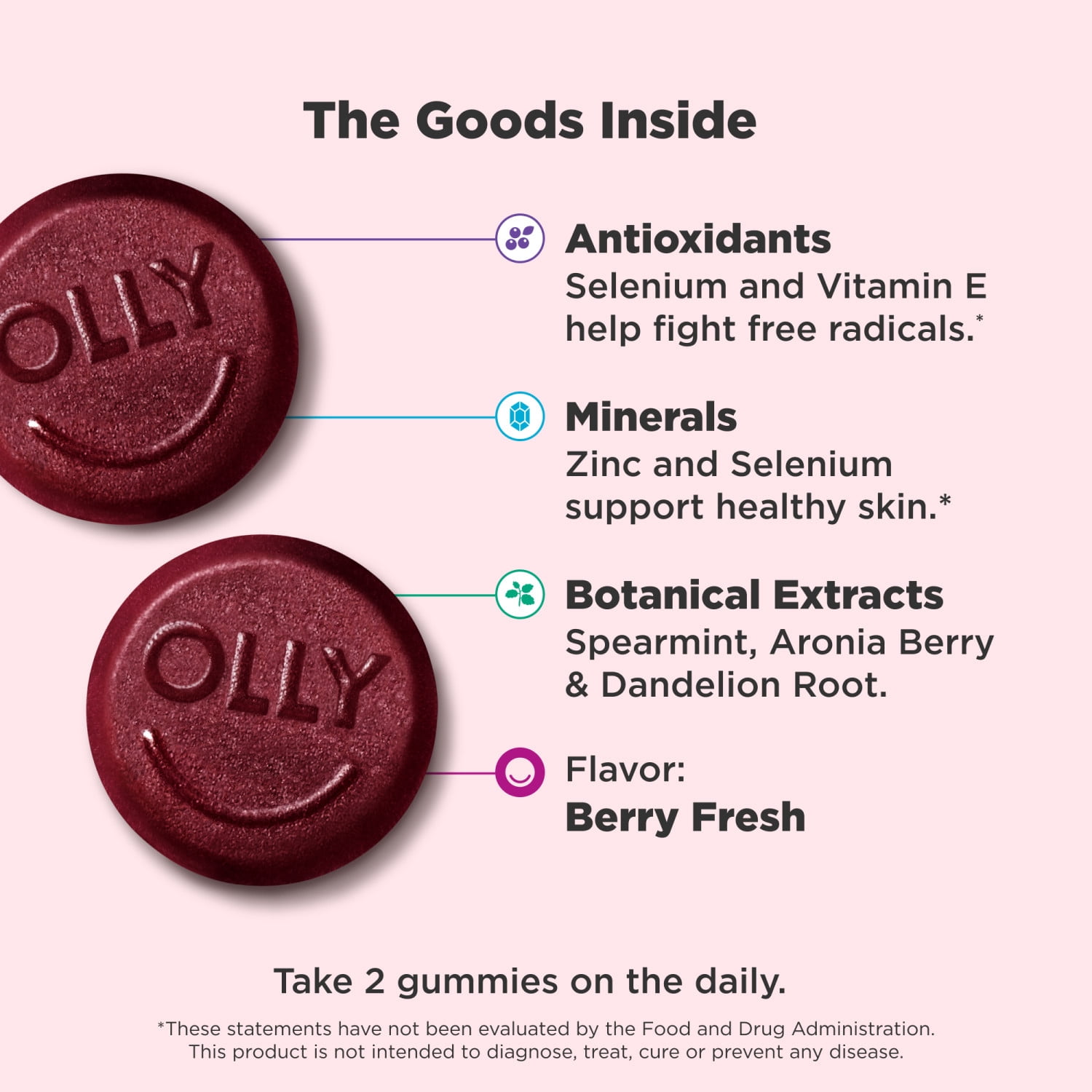 OLLY Flawless Complexion Gummy, Skin Support Supplement, Vitamins A, E & Zinc, 50 Ct