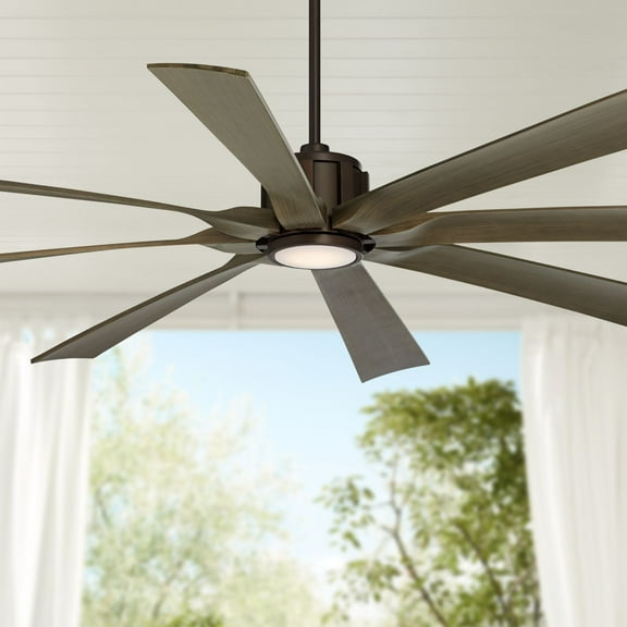Possini Euro Design 70" Defender Indoor Outdoor Ceiling Fan 8 Blade LED Light Remote Control Oil Rubbed Bronze Finish Motor Damp Rated