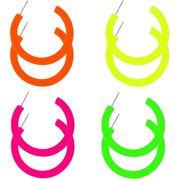 4 Pairs Candy Colour Acrylic Round Earrings for Women Colorful Stud Earrings Pendant for Costume Dancing Party Accessory