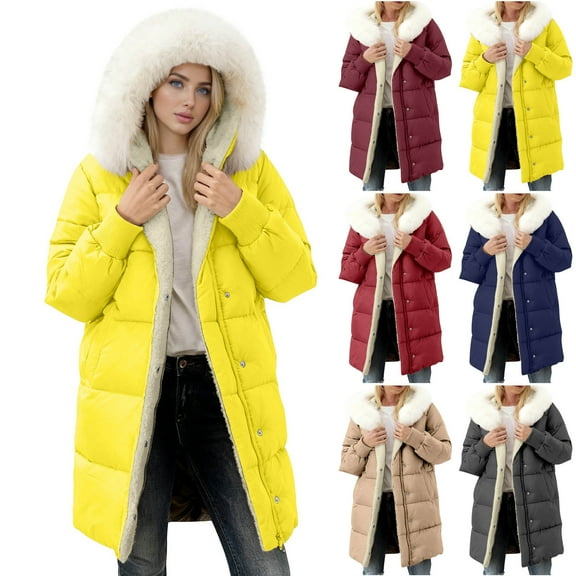 YOIAVAIOY Womens Winter Long Puffer Jacket Thick Thermal Sherpa Coats Detachable Hooded Waterproof Parka Outerwear Navy M