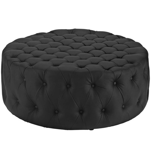 Modway Amour Modern Upholstered Vinyl and Solid Wood Ottoman in Black