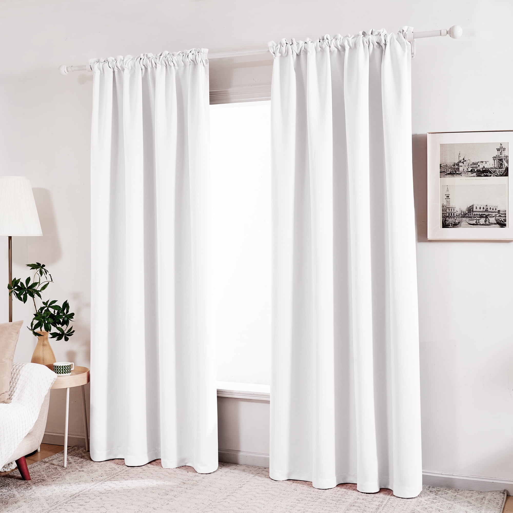 ZOPZO Thermal Insulated 100% Blackout Window Curtains, White, 52W x 63L Inch, Noise Reducing for Bedroom and Living Room, 2 Panels