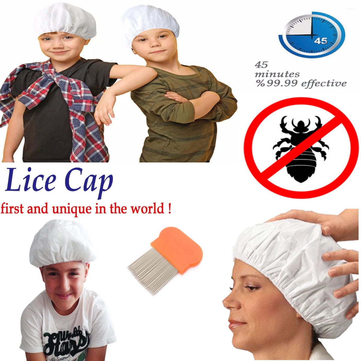 Lice Treatment Kit Herbal Infused Head Caps w/ Metal Lice Comb Kit