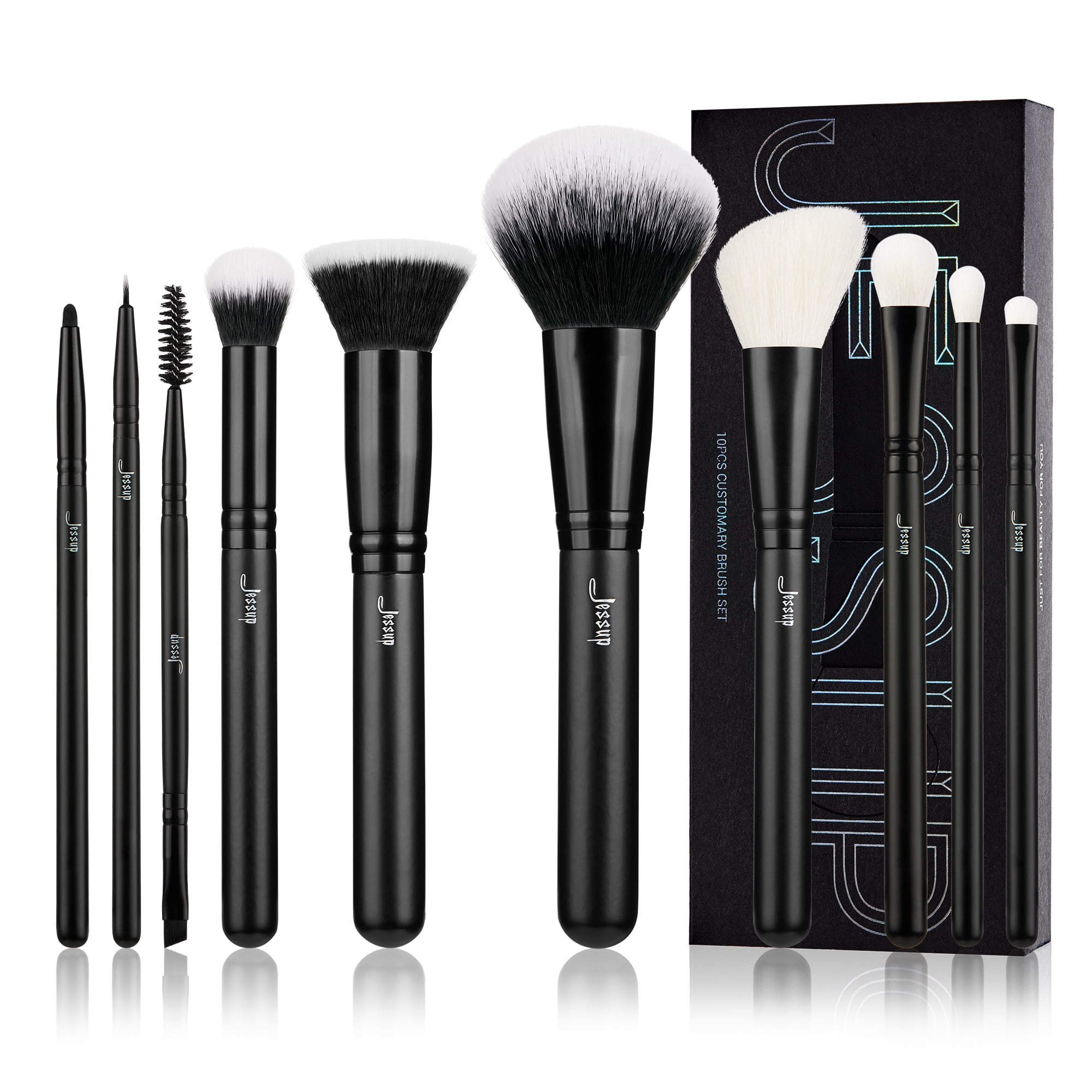 Jessup Customary Cosmetic Brushes Set with  Gift Box Daliy Full Face Makeup Black 10pcs T323
