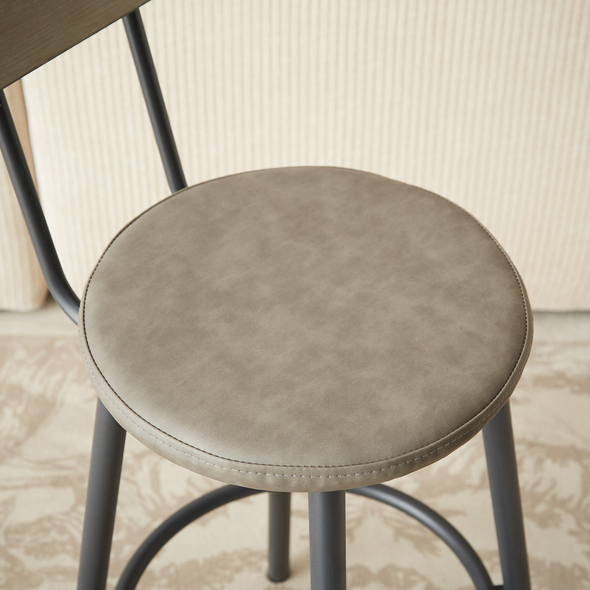 Sailvan Long Bar Table Set with 3 PU Upholstered Stools, Industrial Style for Home