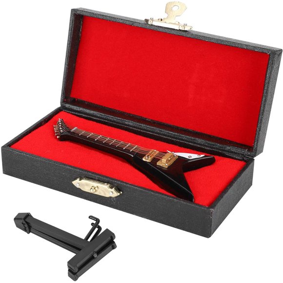 HUGFEGWE Guitar Decoration Miniature Ornaments, Vshaped Mini Musical Instrument Model, Wood Guitar Ornament for Music Enthusiasts and Collectors CJ25311-2311