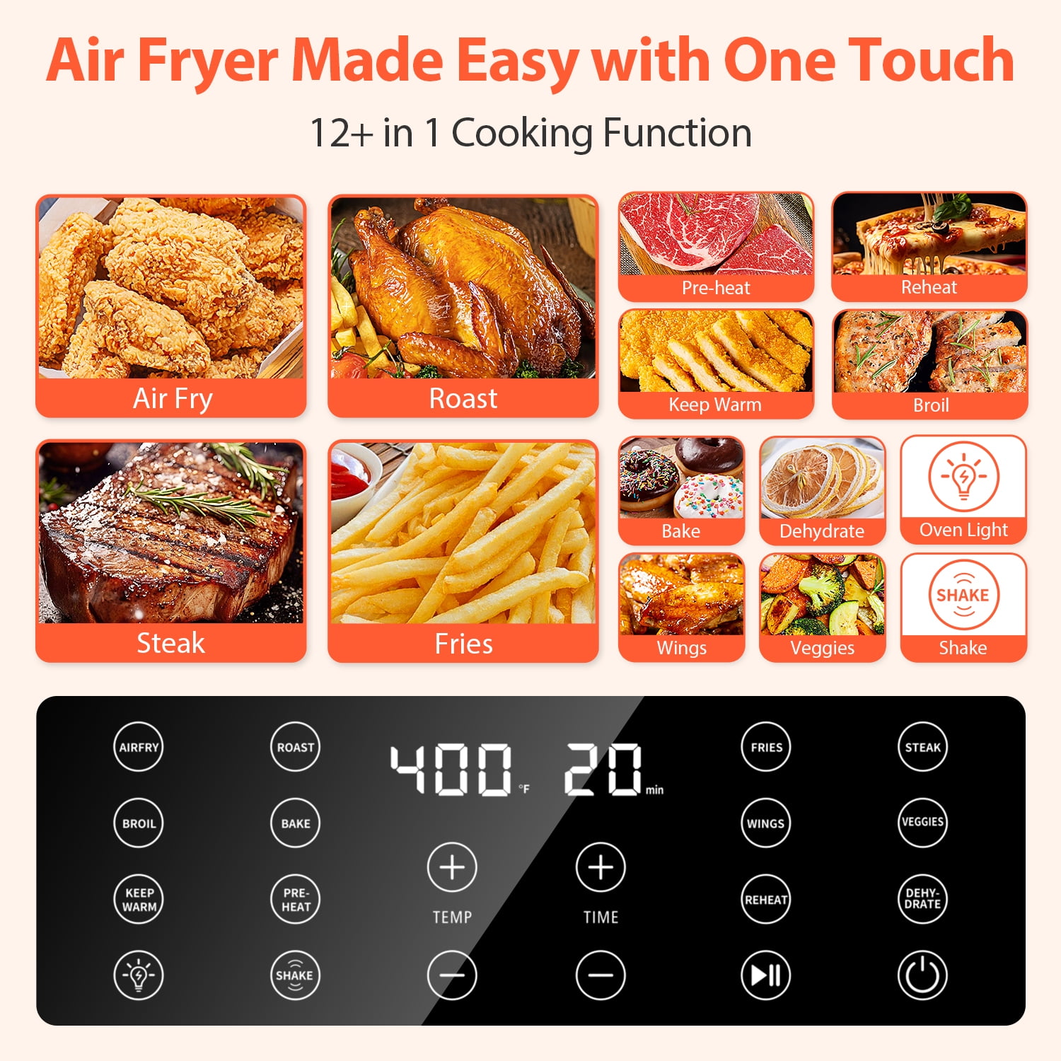 Aeitto 5.8QT Large Air Fryer, 12-in-1 Digital Airfryer with Clear Window, 40+ Recipes, Flavor-Lock Tech, Shake Reminder, Compact, Quiet, Dishwasher Safe, Nonstick, Fit for Family of 2-5, Black