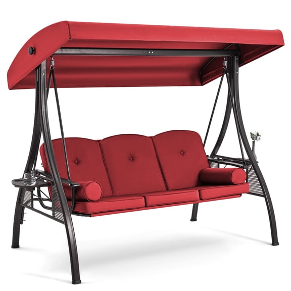 Homrest 3 Person Patio Outdoor Porch Swing with Adjustable Canopy, Backrest, Swing Bed with Stand for Garden,Deck