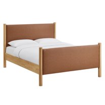 Platform Bed Frame, Queen, Oak Tan, Faux Leather, Hotel Bedroom, Modern Contemporary, HB38193