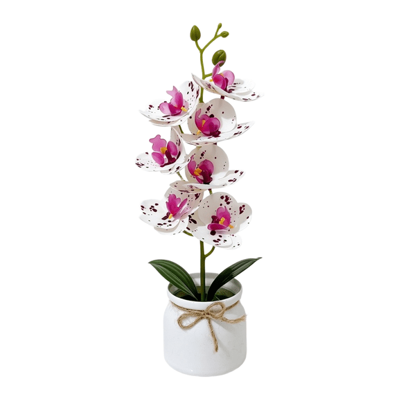 HIKVEX 7Stem Phalaenopsis Orchid Artificial Flowers Fake Plants for Wedding Black Dot White