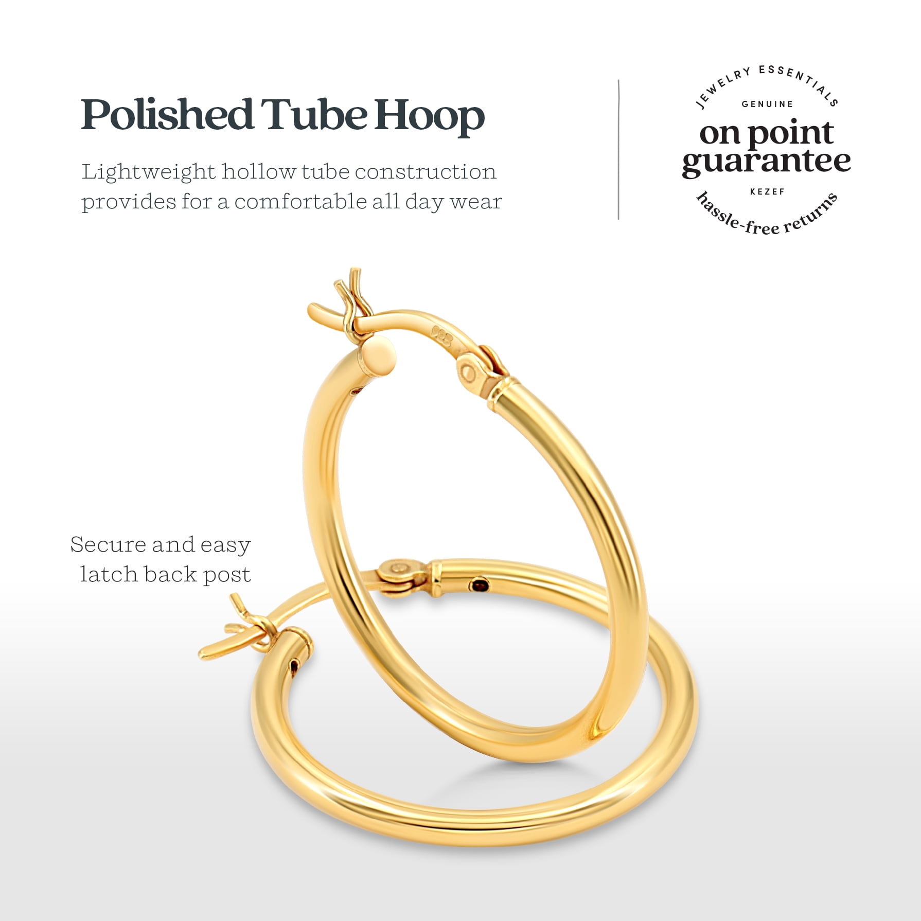 Kezef Gold Plated Sterling Silver 2mm Hoop Earrings - 25mm (1"") Diameter
