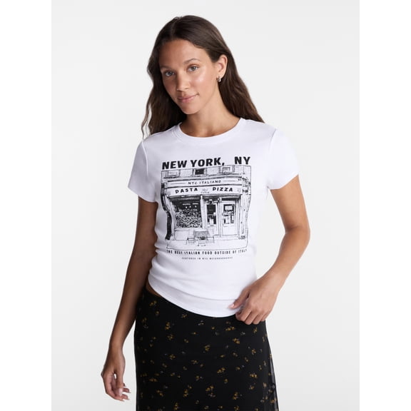 No Boundaries Longline Graphic Cotton Baby Tee, Women's XXS-XXL
