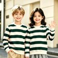 thumbnail image 4 of Resicozy Striped Crew Neck Sweatshirt for Kids Oversized Fleece Pullover Boys Girls Long Sleeve Warm Shirts Casual Lightweight Clothes 3-13 Years Dark Green 120, 4 of 8