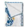 thumbnail image 2 of Letter R Soft Flannel Fleece Throw Blanket, Curly Blossoms Motifs Letter R Vintage Traditional Tiles Graphic, Cozy Plush for Indoor and Outdoor Use, 60" x 80", Blue Yellow Orange, by Ambesonne, 2 of 5