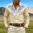 thumbnail image 2 of DeHolifer Shirts for Men Cowboy Pearl Snap Long Sleeve Embroidered Shirts Casual Work Button Down Outfits Beige S, 2 of 4