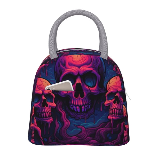 Balery Purple-Red Skull Bolsa de Almuerzo para Mujeres, Caja de Almuerzo, Bolsa de Almuerzo Pequeña Impermeable, Tote de Almuerzo Reutilizable con Gran Capacidad