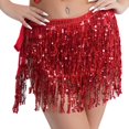 thumbnail image 2 of Falda de danza del vientre para mujer, pañuelo para la cadera, cinturón con lentejuelas brillantes y borla. Rojo, 2 of 7