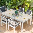 thumbnail image 2 of Spring Easter Table Cloths for 4 Foot Rectangle Tables, Cute Rabbits Eggs Bow Daisy Tulips Plants Beige Patio Waterproof Elastic Fitted Tablecloths, Washable Rectangular Table Cover for Camping, 2 of 8