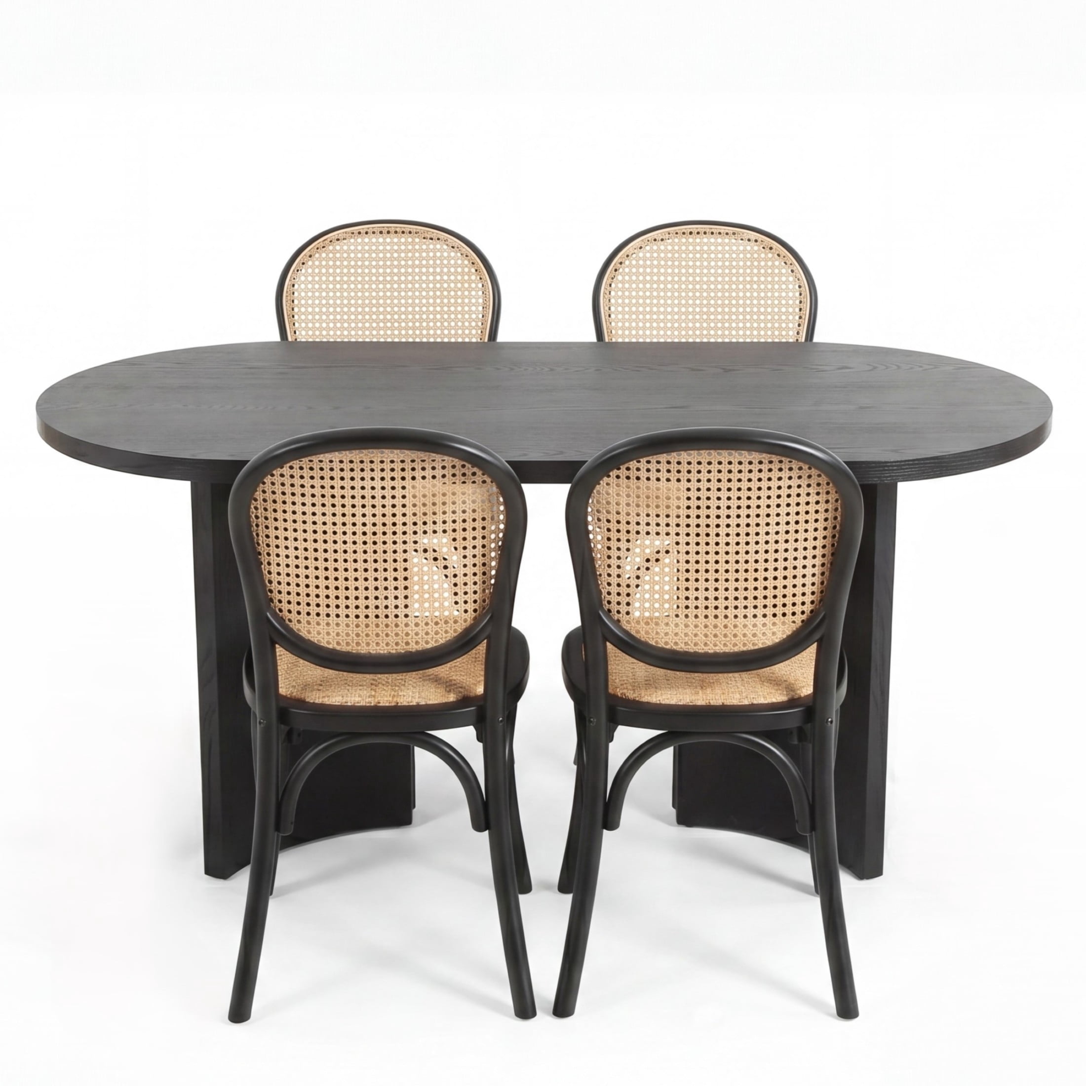 Christopher Knight Home 5-Piece Modern Oval Dining Set for 4, MDF Table with Rattan Chairs, Black