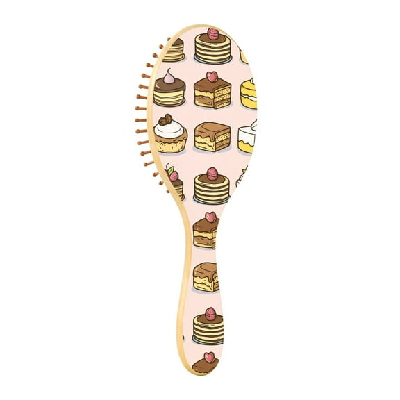 Cake Pattern Design Natural Wooden Hair Brush with Cushion for Gentle Scalp Massage