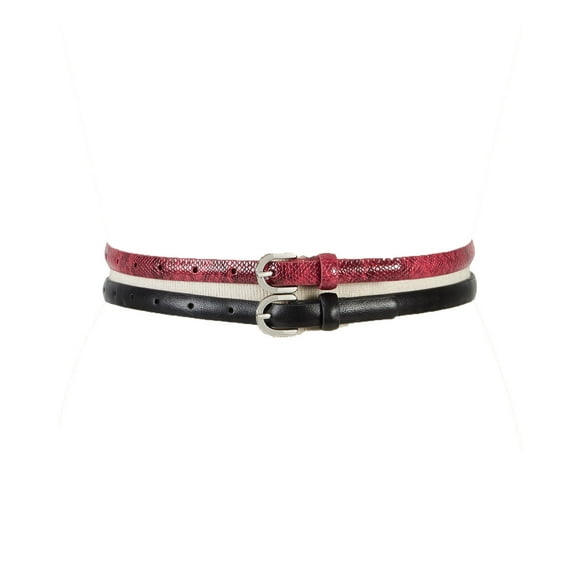 INC International Concepts Python-Embossed 2-For-1 Skinny Belts, Black/ Red, X-Large