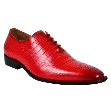 LIBERTYZENO Men Genuine Leather Formal Lace Up Oxford Dress Shoes  Red