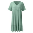 thumbnail image 5 of VNKIDY Versatile Women Dresses Casual Dresses Fashion Solid Color Button V-Neck Short Sleeve Shirt Dress Summer Autumn, 5 of 7