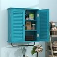 thumbnail image 1 of SHMAMT Bathroom Cabinet Wall Mounted Green Designer Bathroom Wall Cabinet Medicine Cabinet with Double Shutter Doors 3 Tier Adjustable Shelf with Towel Rack Over The Toilet Storage Cabinet Laundry, 1 of 5